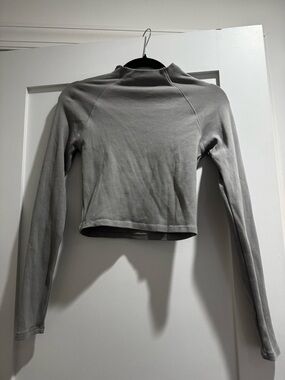 Zara Light Gray Long-Sleeve Mock Neck Crop Top